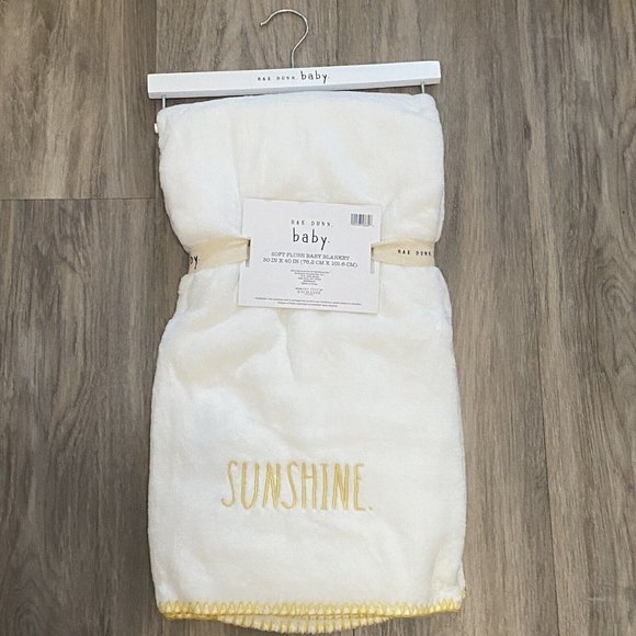 Rae Dunn Bedding Rae Dunn Baby White Soft Plush Yellow Embroidered